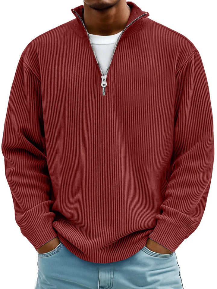 GASPARD™ | Pull Col Zippé Côtelé Marc