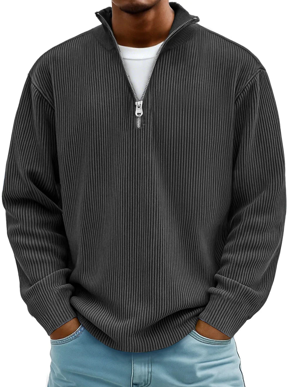 GASPARD™ | Pull Col Zippé Côtelé Marc