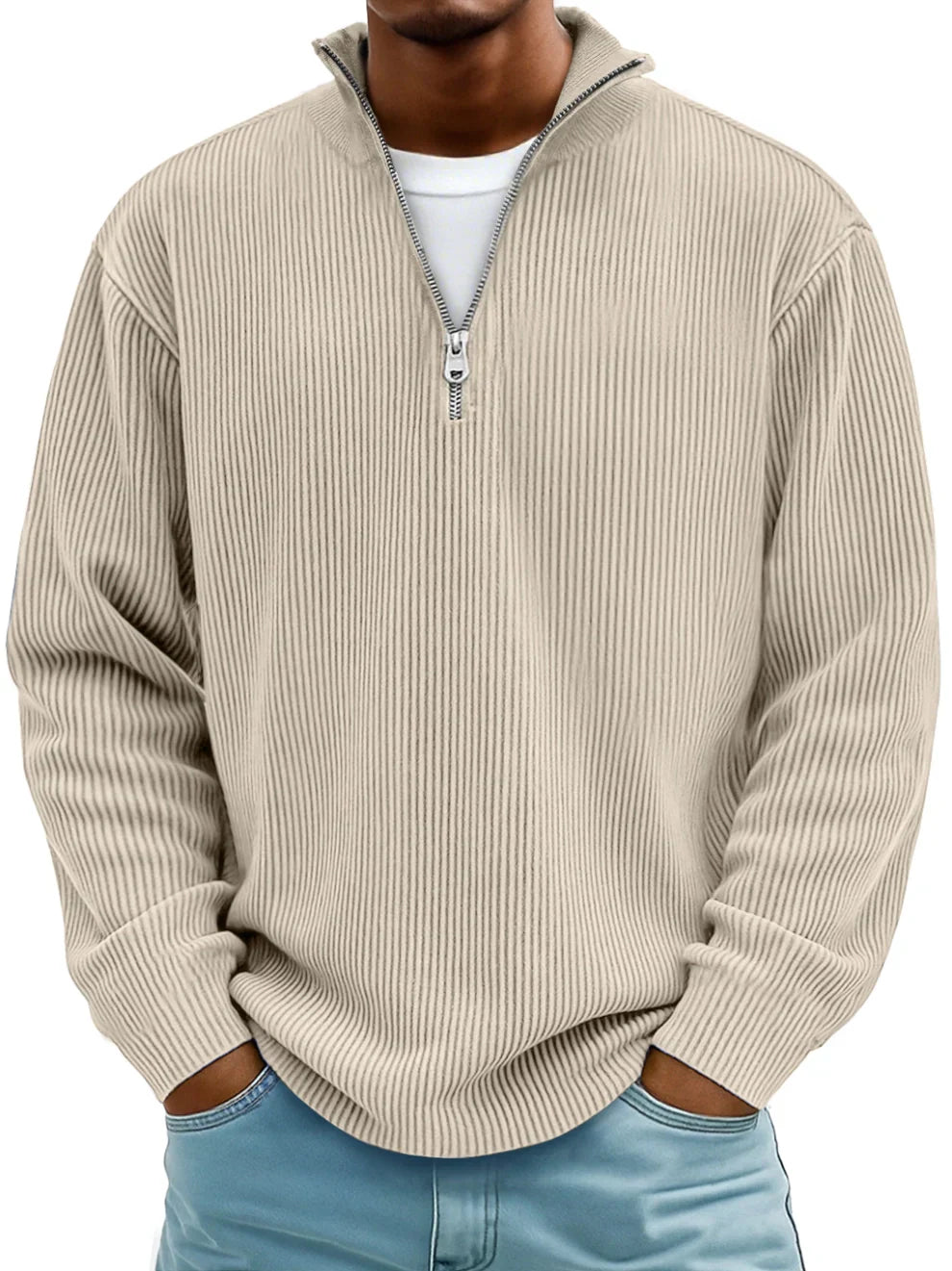GASPARD™ | Pull Col Zippé Côtelé Marc